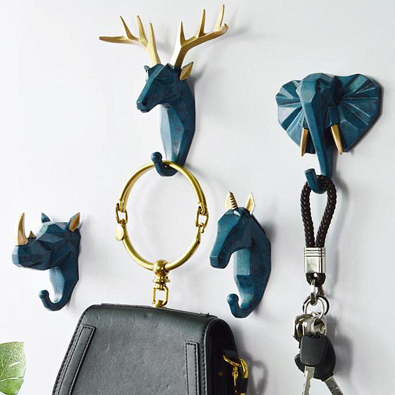 1pc Hirsch Elefant Einhorn Nashorn Kopf Ebene Harz Haken Kleidung Anzeige Gestelle Haken KleiderbüGel Kappe Zimmer Dekor Zeigen Zauberstab Tasche