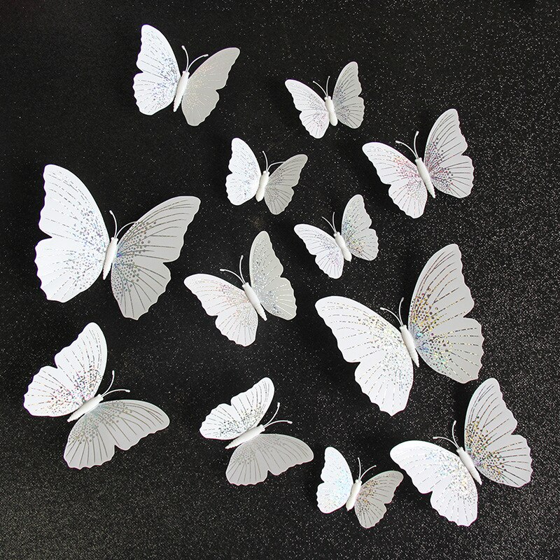 12 stk/sæt ambilight 3d sommerfugle wallsticker sommerfugle boligindretning værelsesindretning køleskabsmagnet wallstickers til bryllup: Hvid