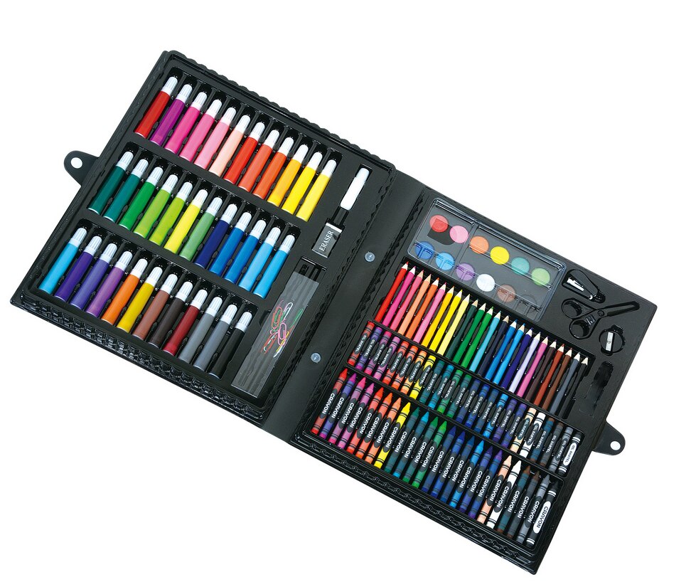 Children drawing watercolor pen, students learn painting special pen, crayon, color lead, oil painting stick