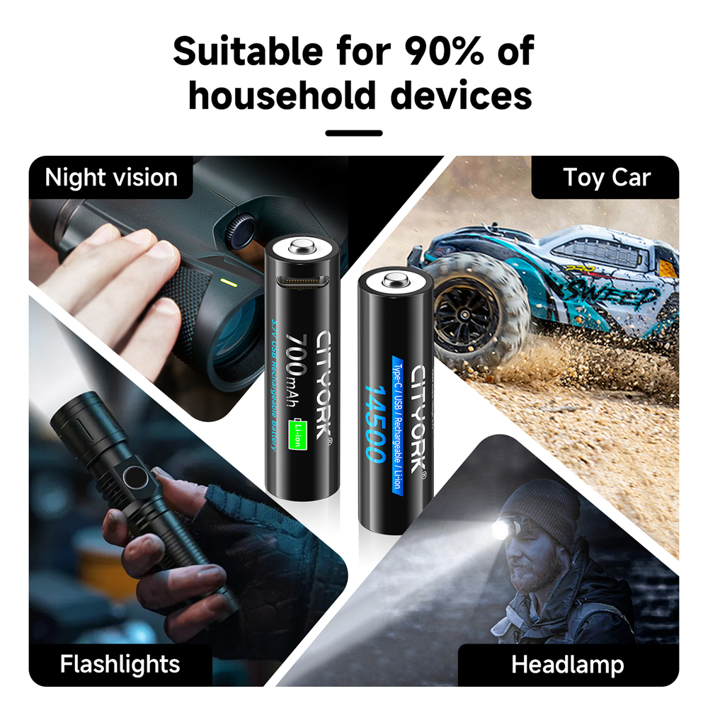 3.7V 14500 USB Rechargeable Lithium Battery USB fast charging Batteries For Toy Flashlight Remote Control With Type C Cable
