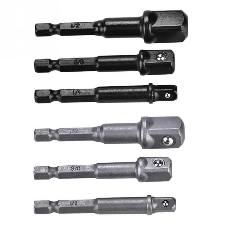 3 stk 1/4in sekskantskaft  to 1/4 " 3/8 " 1/2 " firkantet borehoved adaptersæt