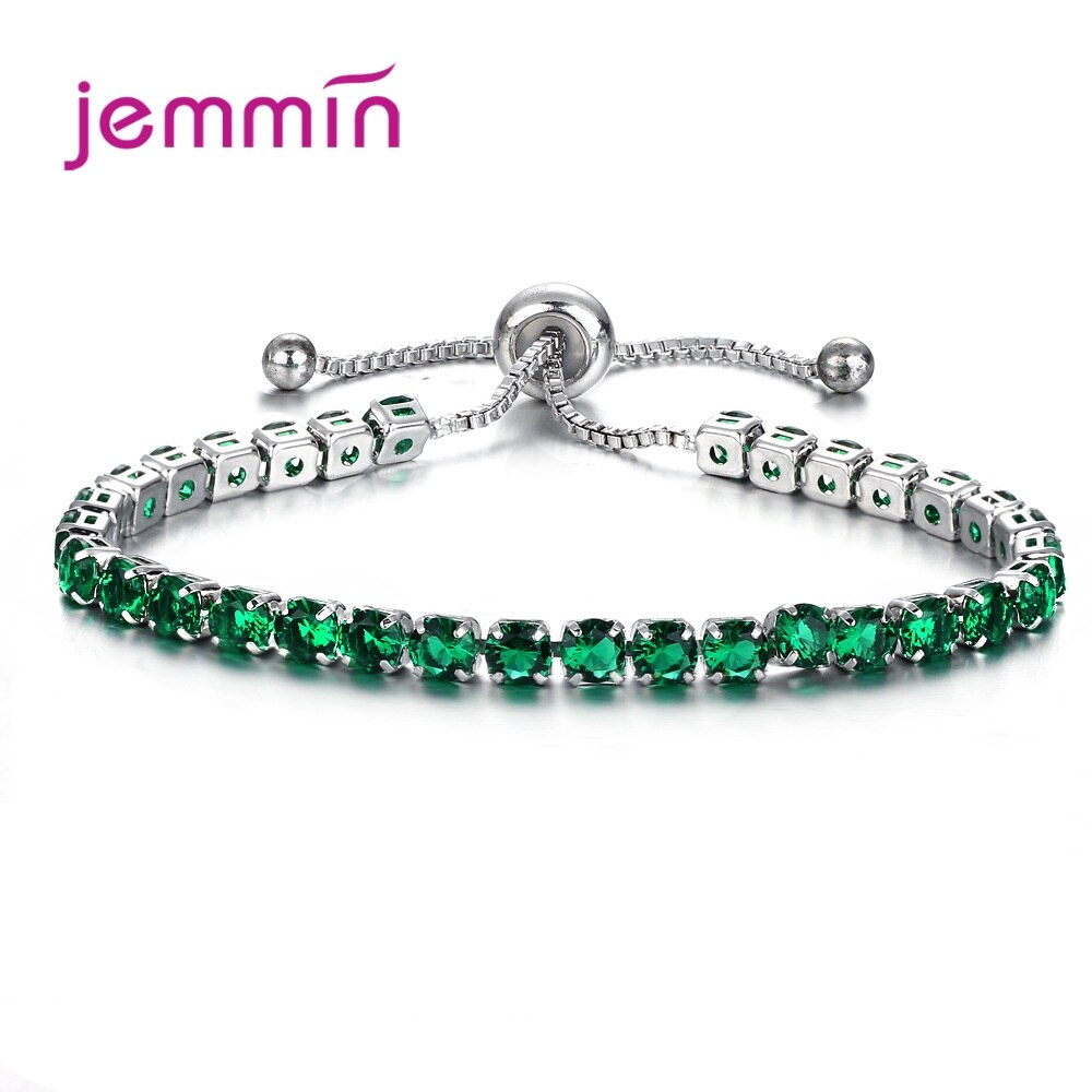 Heißer Silber Armband Zirkon Frauen Glanz Kristall Braut Armreif Delicate Hochzeit Einfache Schmuck Freies: Green / Gold