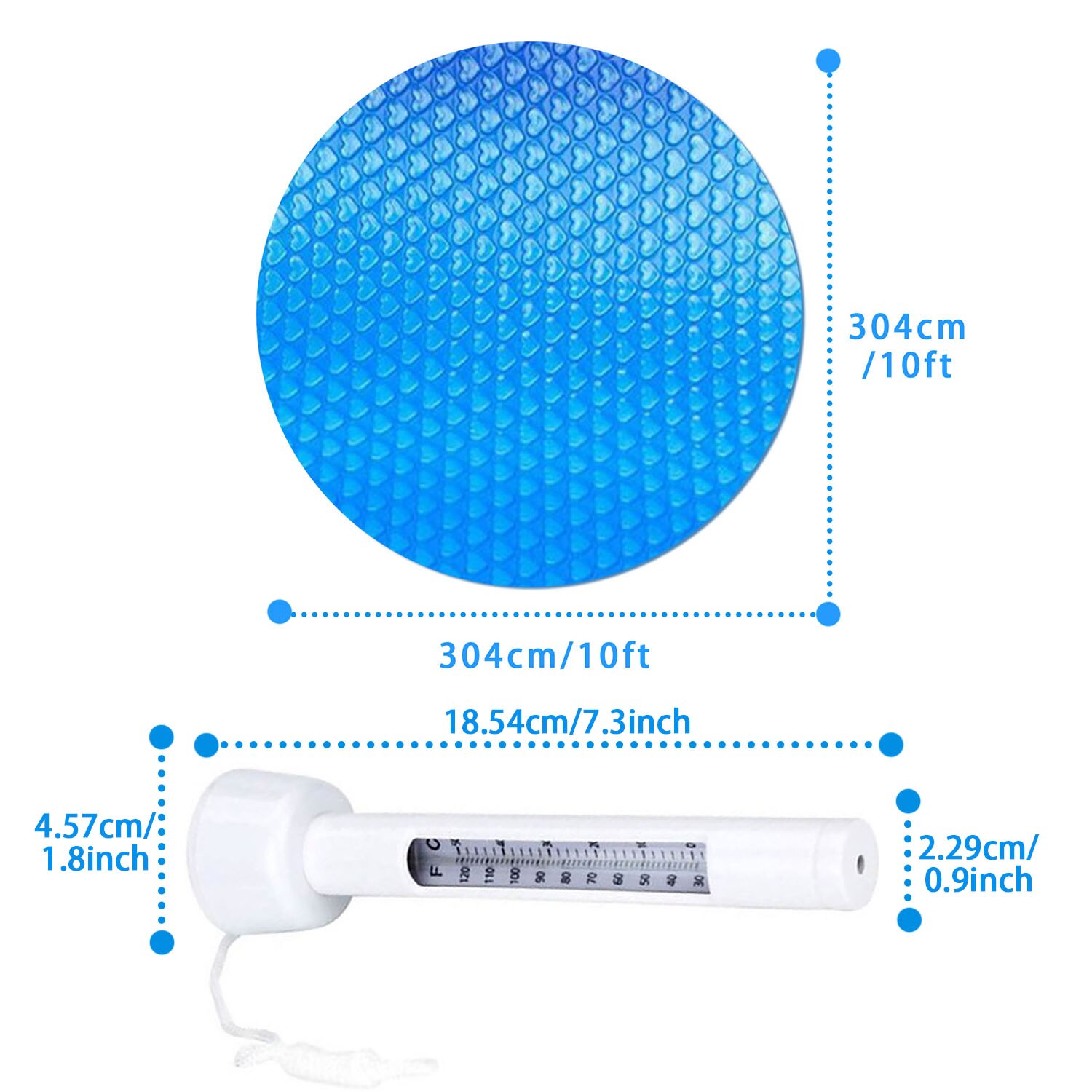 10ft Round Pool Solar Cover Protection Cloth Protector with Digital Thermometer for Inflatable Swimming Pool Above Ground Pool