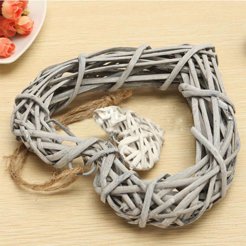 Chic Wicker Hanging Hearts Gray White Artificial Wreaths DIY Heart Wicker for Wedding Birthday Party Wall Hanging Decoration