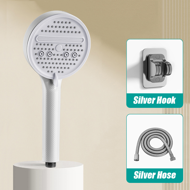 Cabezal de ducha ajustable de 5 modos, cabezal de ducha ahorrador de agua para baño con Base de manguera, accesorios de baño con patrón de fibra de carbono: Borgoña