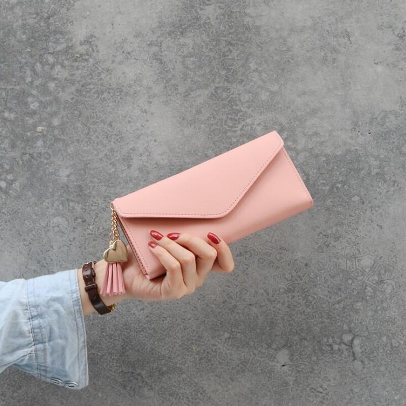 femmes portefeuilles Simple sac à main avec fermeture éclair noir violet gris rouge longue Section portefeuille d'embrayage doux portefeuille en cuir synthétique polyuréthane: pink