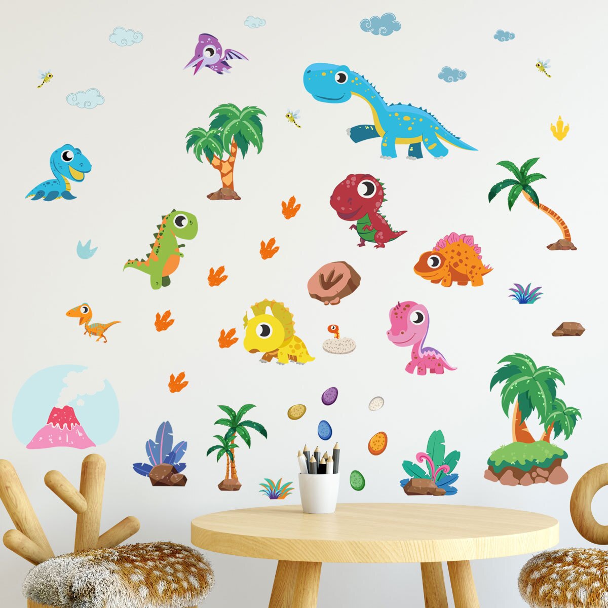 Cartoon Dinosaurus Muurstickers Kinderkamer Verwijderbare Baby Slaapkamer Leuke Dino Muurstickers