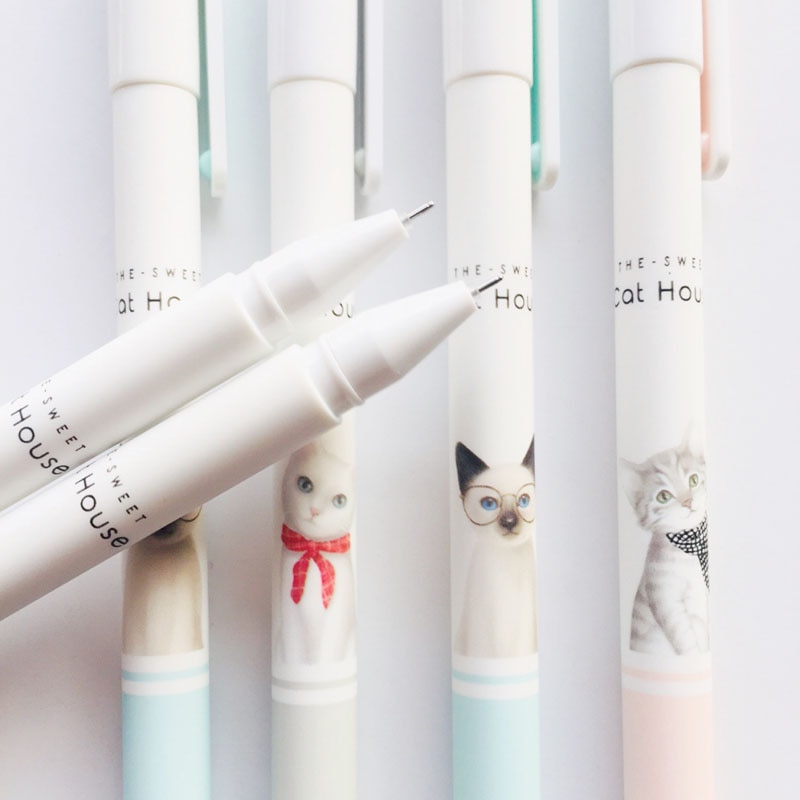 1X Cute Little Cat Kitten Gel Pen Rollerball Pen School Office Supply Student Stationery Black Ink 0.38mm