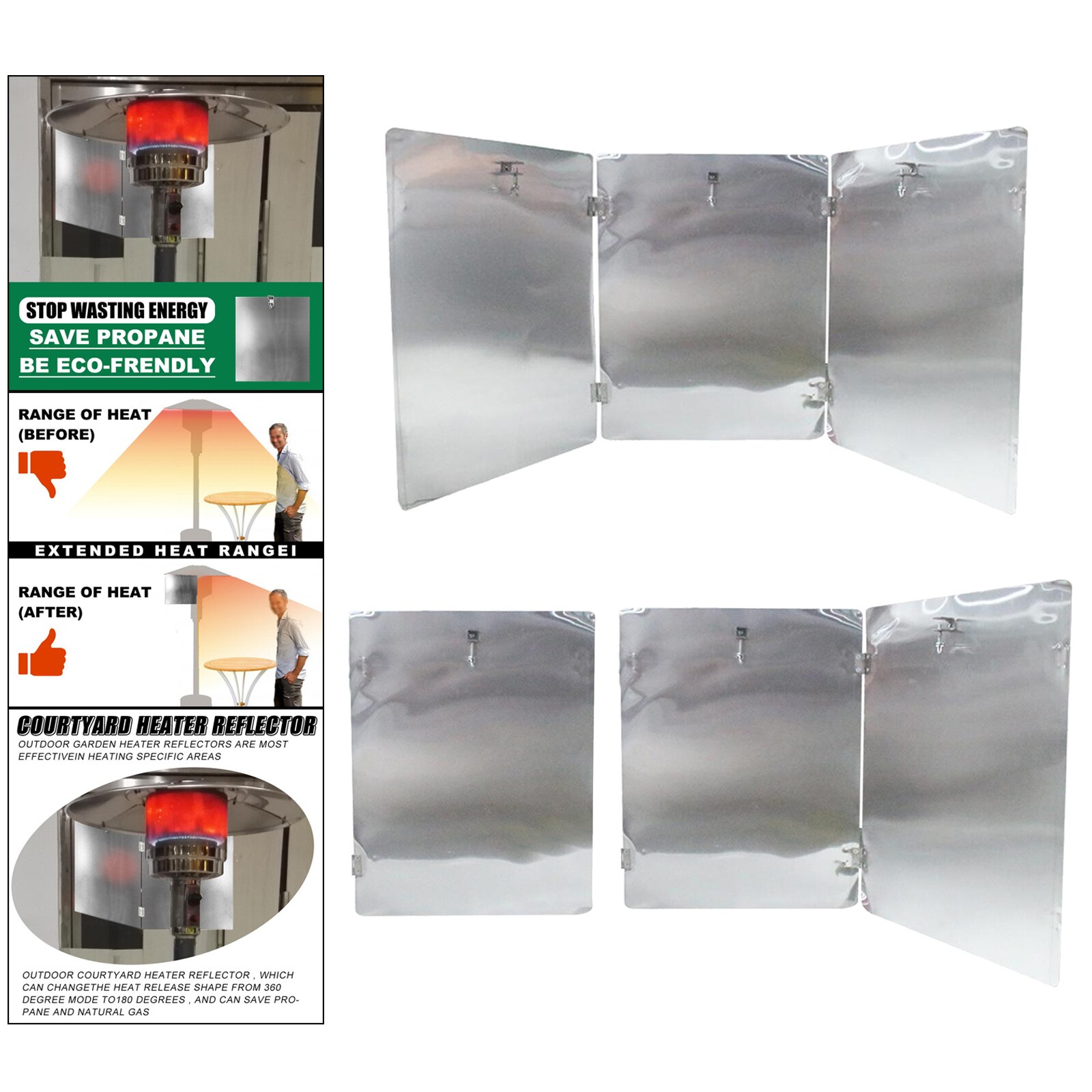 Smokitcen Adjustable Heat Focusing Reflector For Round Patio Heaters – Aluminum, Collapsible