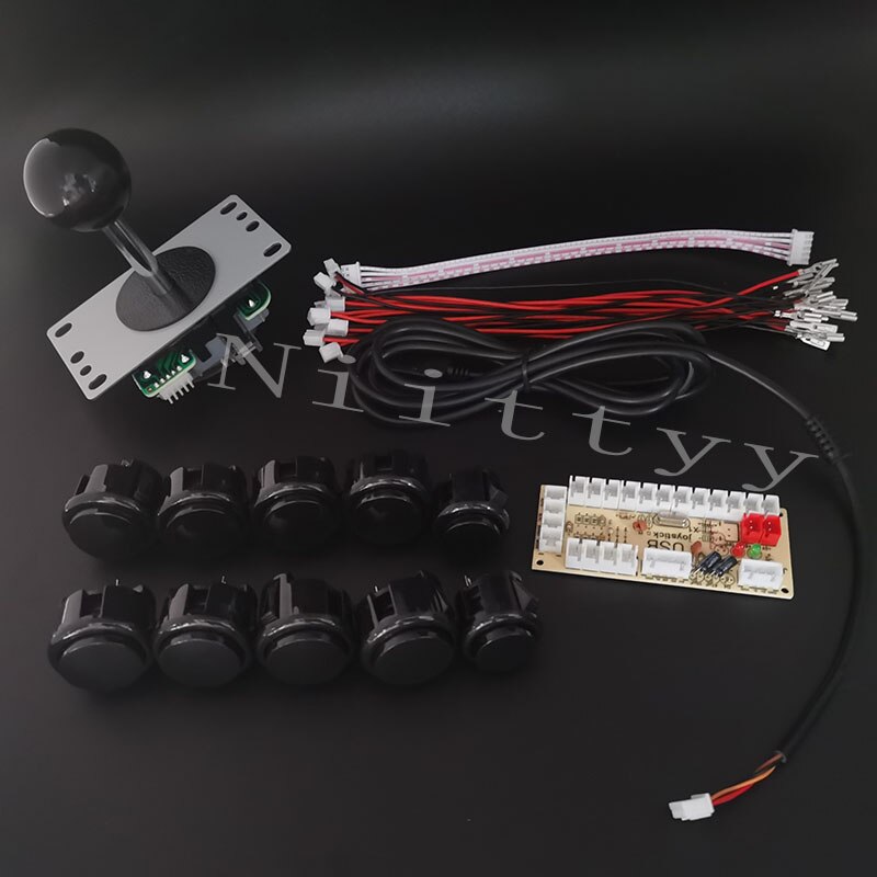 DIY Arcade joystick kit 5 pin Joystick Arcade SANWA Push Button Zero Delay USB Board With Wires for PC joystick plate: black