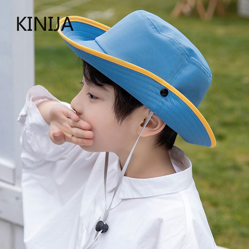 Zomer Katoen Jongen Emmer Hoed Kinderen Solid Plain Panama Unisex Strand Meisjes Zon Hoeden Snoep Kleur Cap Uv-bescherming Kids motorkap