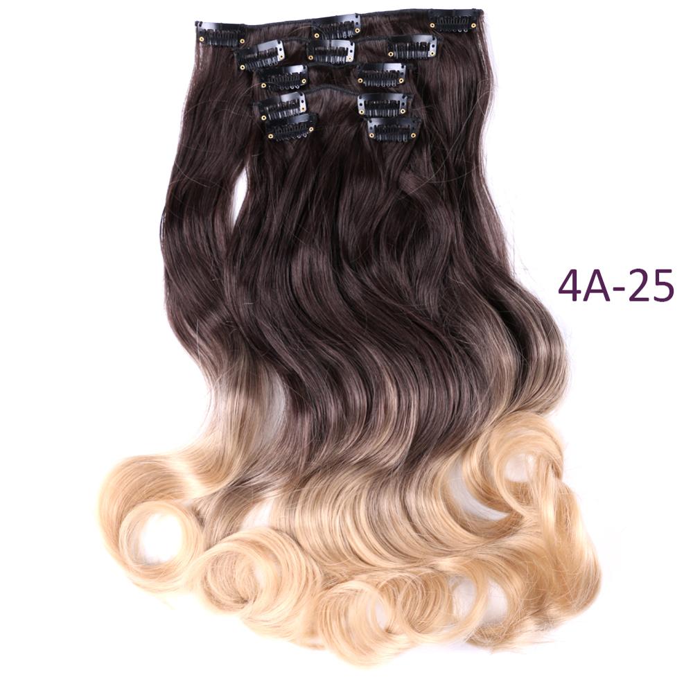 12 klämmor i hårförlängning body wave 22 " hårförlängningsklämma för kvinnor syntetiska hårförlängningar 1b brun ombre färg: T4a-25