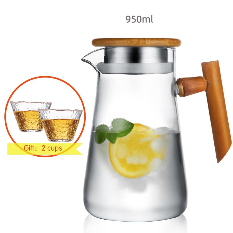 Glas kallvattenkokare glaskanna med trähandtag lock tekanna för tevatten fruktjuice 950ml: 950ml stil b