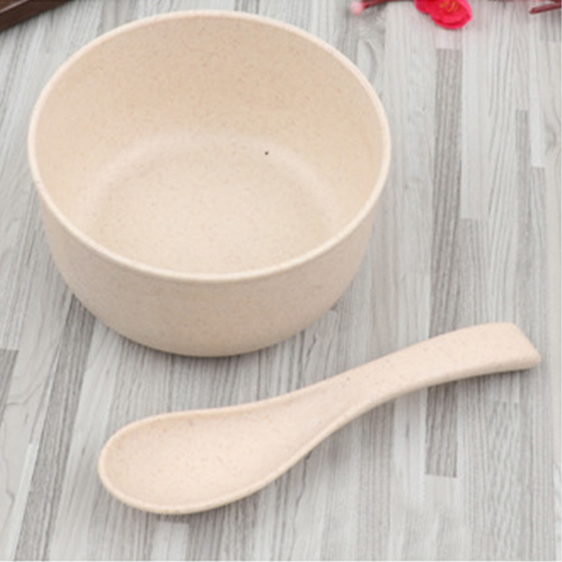 Conjunto de talheres de alimentação para bebês, eco-friendly, tigela infantil, pratos com colher, cor sólida, material de jantar mbg0467: Beige