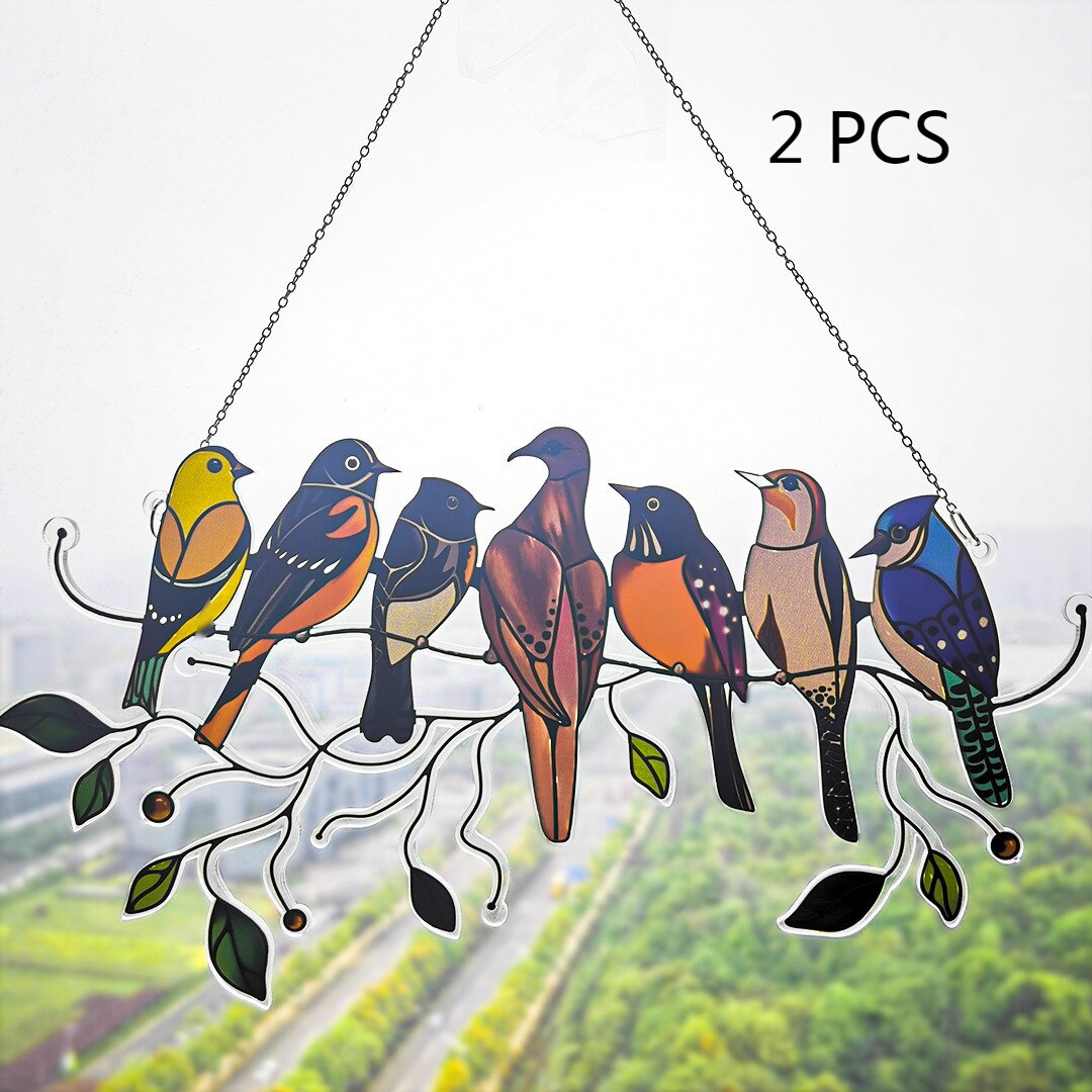 Stained Bird Glass Window Hangings Acrylic Wall Hanging Birds Decor Room Accessories Wind Scandinavian Decor Mothers Day: 7 Birds x2