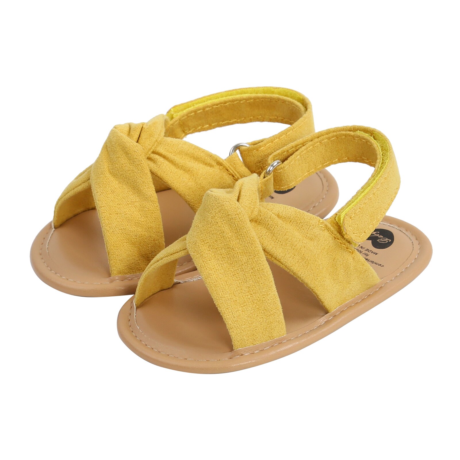 Chaussures pour bébé fille de 0 à 18 mois, sandales plates de couleur unie, semelle en caoutchouc souple, antidérapantes, chaussures de première marche d'été: YELLOW / 13-18 mois