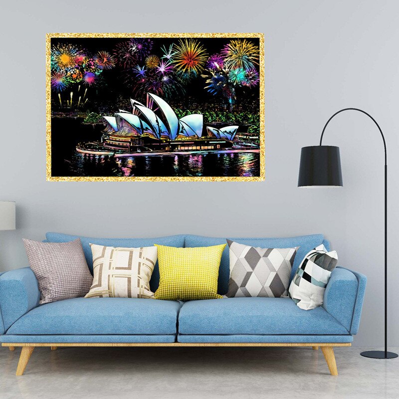 Diy Handleiding Schrapen Schilderij Grote 75*52Cm Reel Wereldberoemde Lanscape Building Night View Kras Schilderen Papier tekening Speelgoed