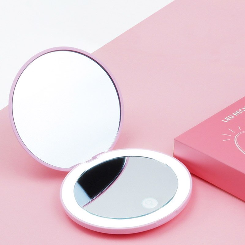 Espejo de maquillaje portátil con luz LED, plegable, redondo, con aumento, anillo de belleza de viaje, luz de relleno para fotos, espejos pequeños, 1 ud.