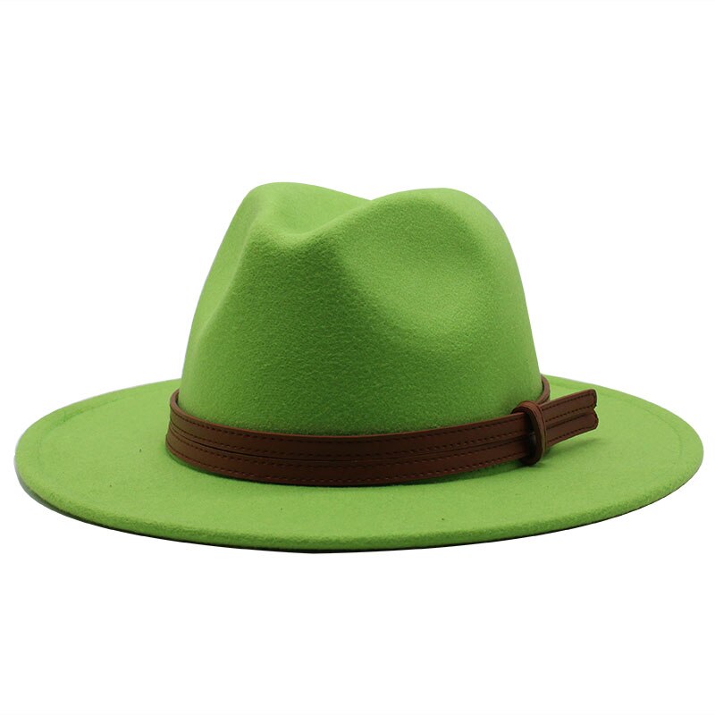 Chapeau fedora d'hiver en laine pour femme, casquette en feutre à large bord, chapeau trilby pour homme, panama, fête formelle, haut-de-forme, 19 couleurs: Vert