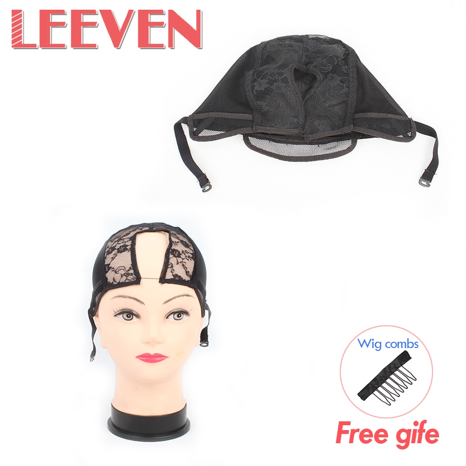 Leeven 1 pièces U séparation perruque casquette pour faire des perruques avec sangle réglable sur le dos tissage casquette taille Ventilation filet de cheveux noir