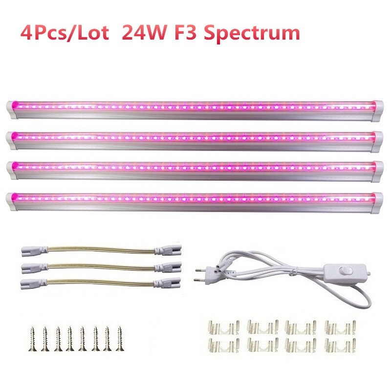 Groleds Led Voor Planten 12W 24W Led Grow Light Volledige Spectrum Phyto Lamp Plantaardige Licht Volledige Spectrum Led 110V 220V Groeien Lamp Hydro: 4Pcs 24W F3 Spectrum / EU Plug