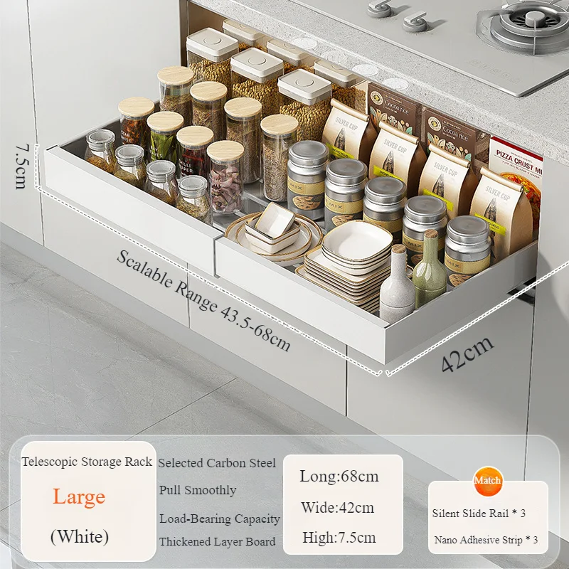 Verstelbare Uittrekbare Kast Opbergrek Schuift Kasten Laden Voor Keukengebruik Niet Ponsen Uittrekbare Glijbaan Opbergrekken: Goud