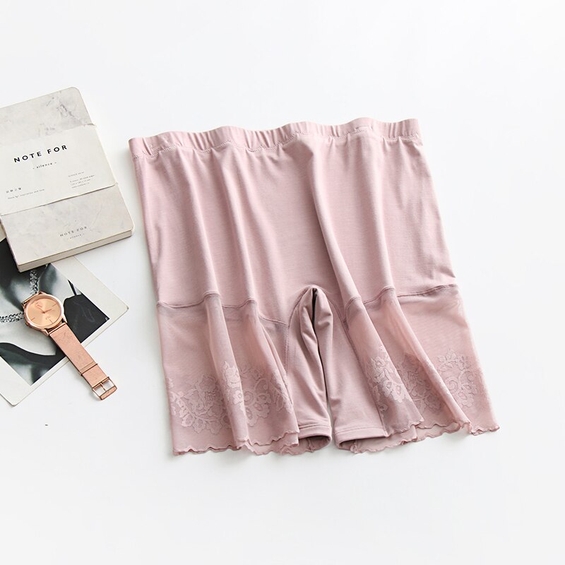 #39 til kvinder store størrelser sommer sexet blonder tynd tråd bomuld sikkerhedsbukser anti rub plus size shorts under nederdelen: Lyserød / Passer til 60-85kg