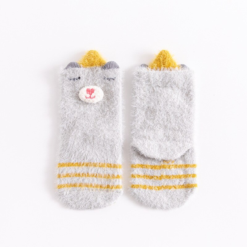 Peuter Sokken Pasgeboren Baby Winter Dikke Nertsen Cashmer Prewalker Herfst Meisje Jongen Baby Skidproof Sole Kids Cartoon Leuke Sok 0-3T: Light Grey Socks / M(1-3Years old)