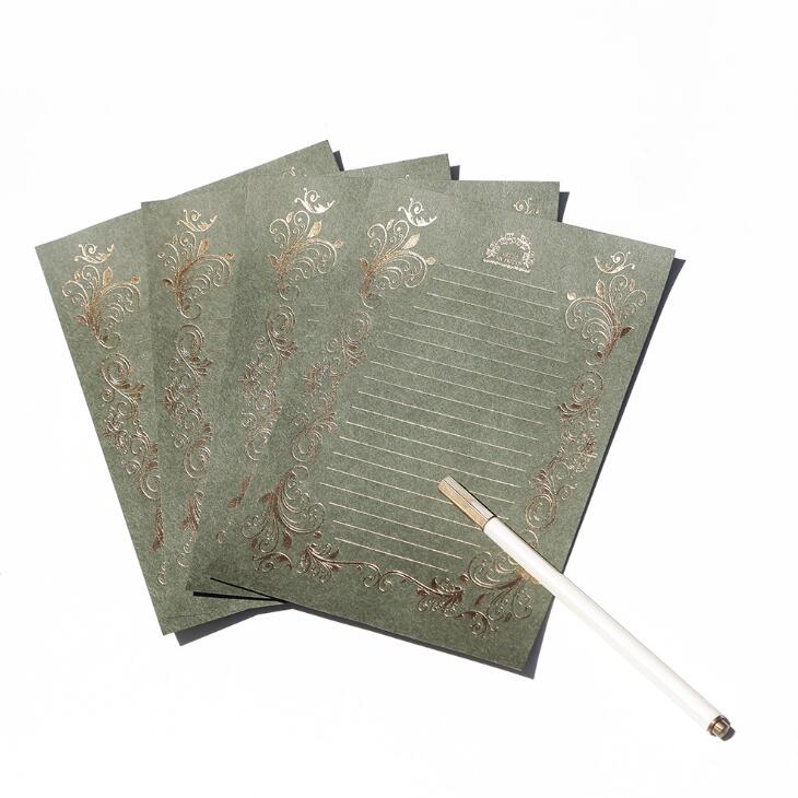 Vintage Retro Stationery Set Paper Envelope love letter bronzing invitation envelope letterhead-8 Sheets: Deep-Green