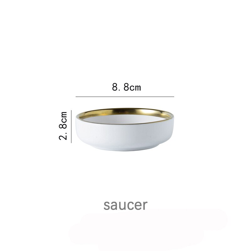 Juego de vajilla de porcelana con borde dorado, plato de cerámica para pastel, comida, ensalada, sopa, tazón, vajilla para restaurante: saucer