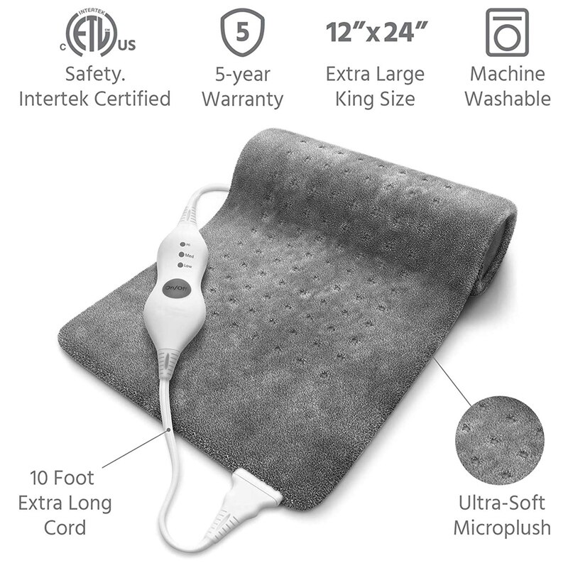2X Extra Large Electric Heating Pad For Back Pain And Cramps Relief 12X24 Inch - For Moist &amp; Dry Therapy US Plug