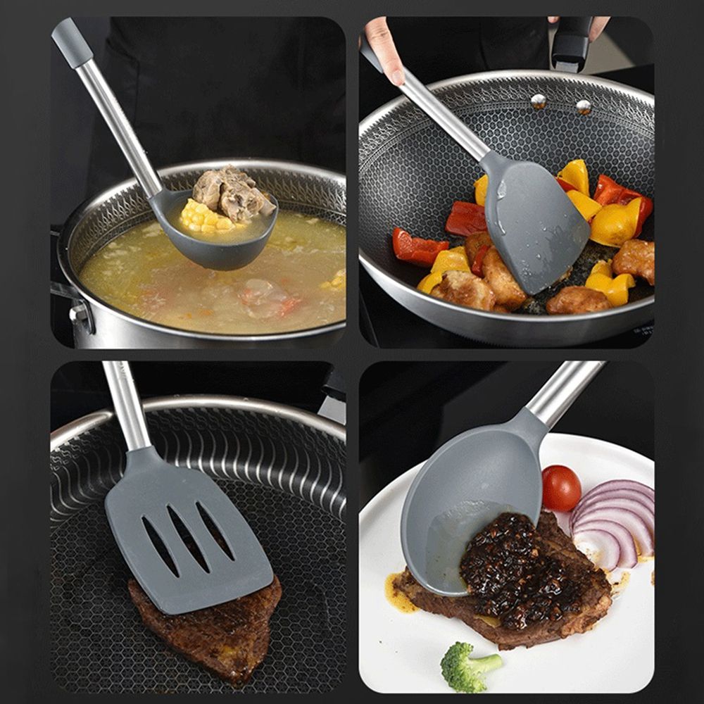 Kitchen Supplies Stainless Steel Silicone Shovel Soup Spoon Colander Spatula Frying Spoon Stir-fry Kitchenware Set