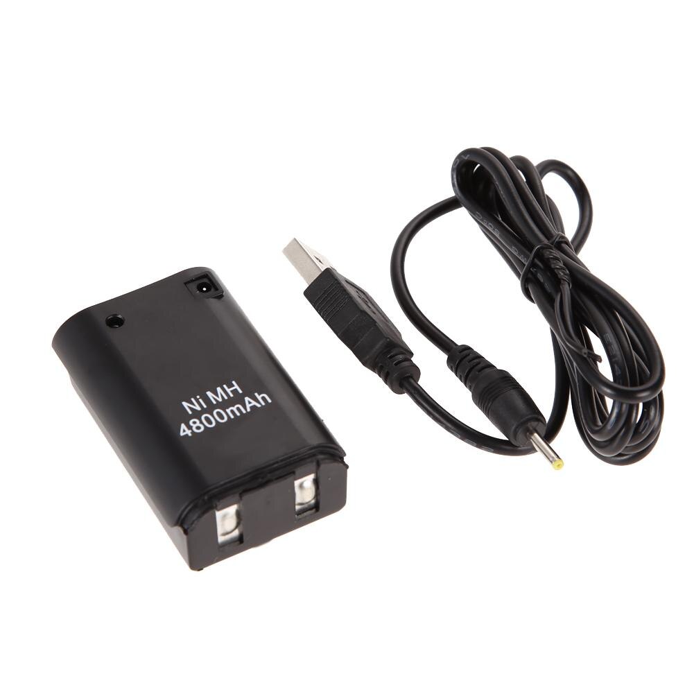 Lot de 2 batteries de rechange noires 4800 mah + câble de chargement usb pour manette de jeu sans fil xbox 360
