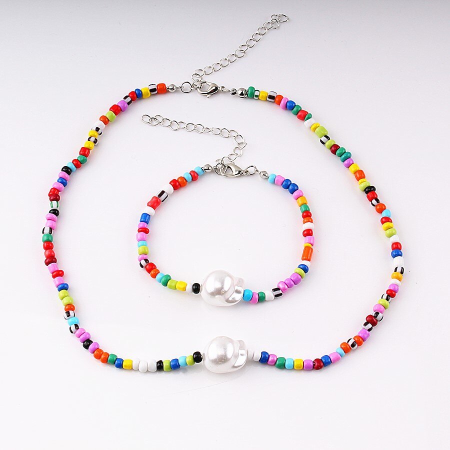 HangZhi Summer Baroque Pearl Colorful Bohemia Simple Resin Beaded Choker Necklaces for Women Girls Vacation Jewelry