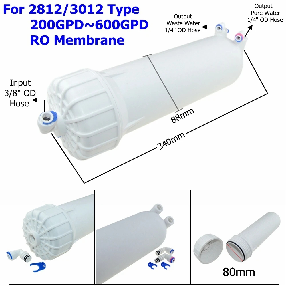 Omvendt osmose 1812 3012 3013 ro membranhus 1/4 3/8 hurtigmontert vannfilter til 50 75g 100g 200g 400g 600g ro-membran: Blå