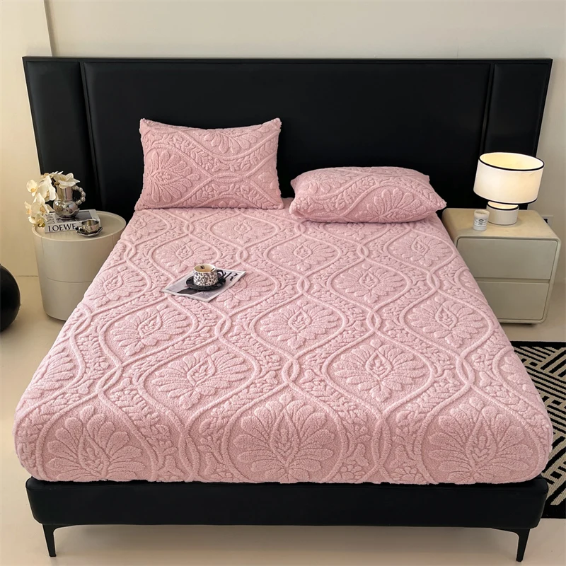 Sábana bajera suave de lana Coral para invierno, funda protectora de colchón elástica, ropa de cama de felpa cálida, cama doble de lujo, tamaño Queen y King