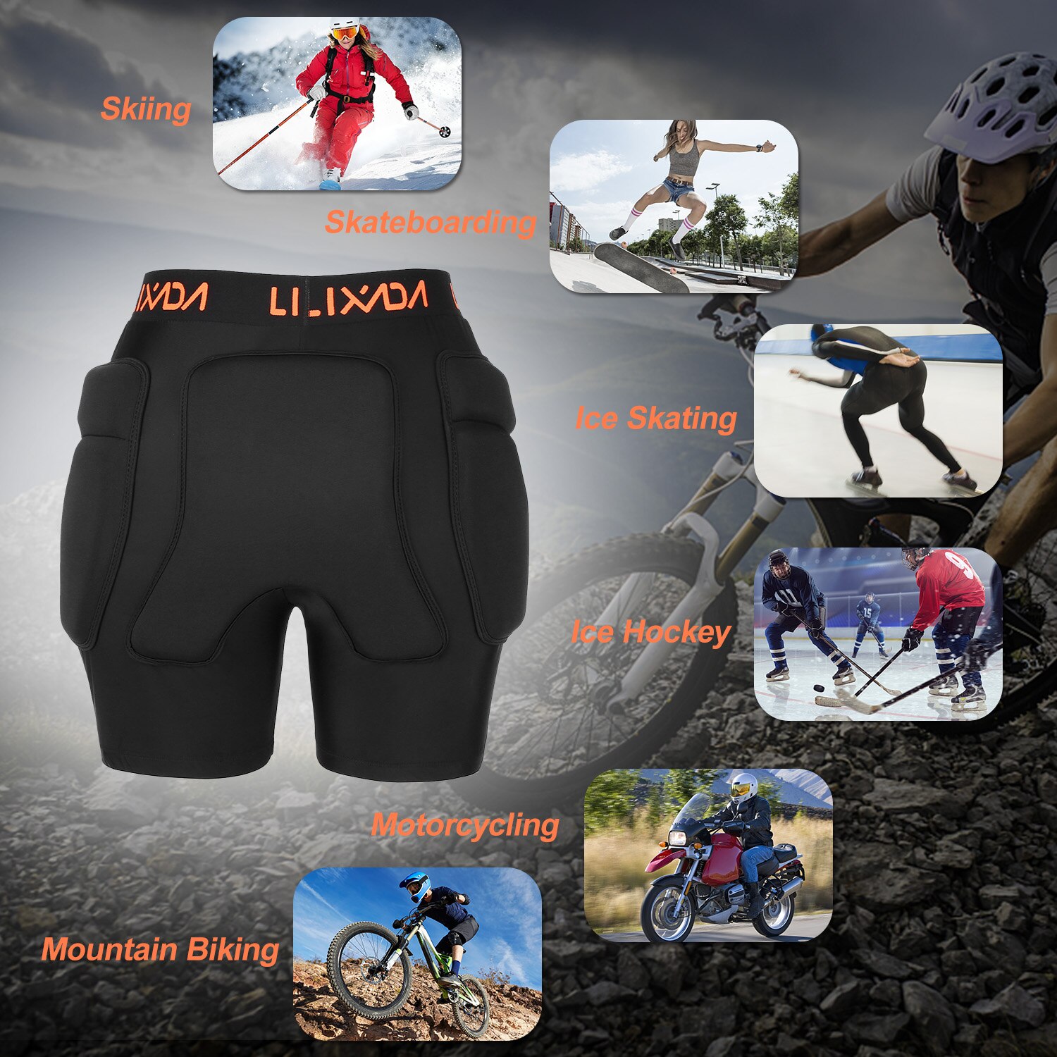 Lixada Protective Padded Shorts Hip Butt Tailbone Protection Pad Shorts for Skating Skiing Snowboarding