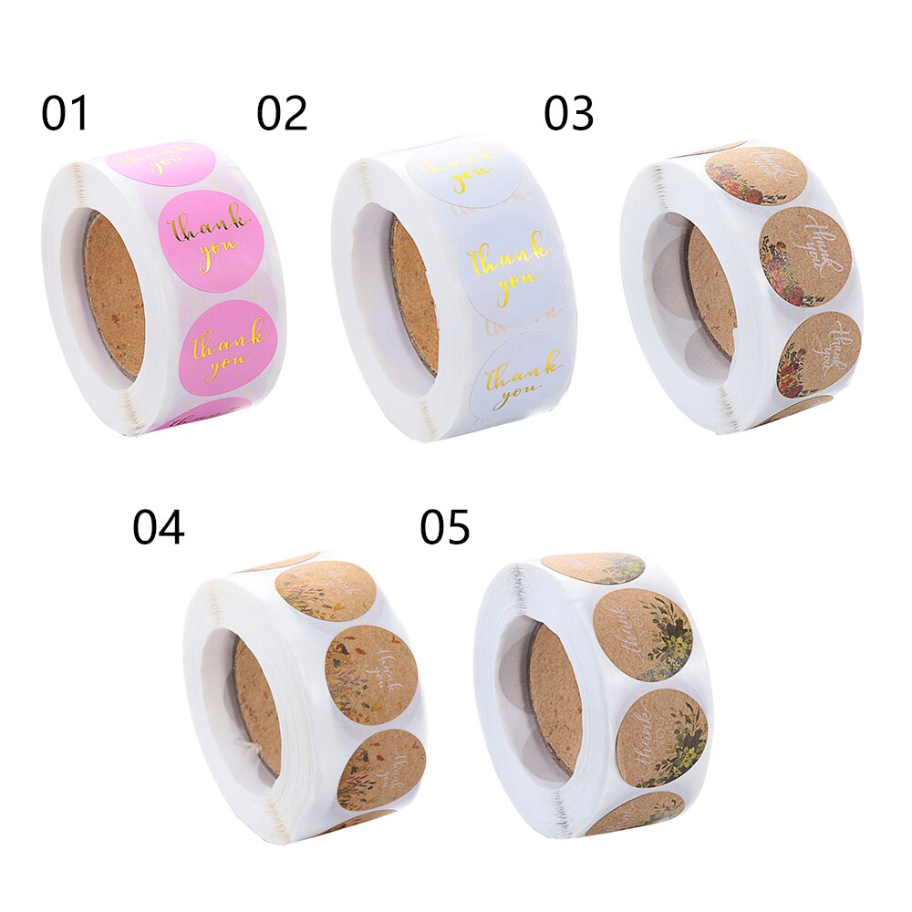 500 Labels/roll Kraft Round Flower Thank You Stickers Labels Scrapbooking Stickers for DIY Crafts Package Stationery Sticker