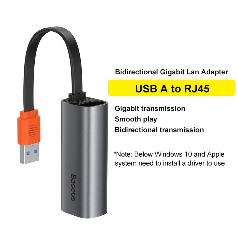 Adattatore Ethernet USB Baseus - USB-C a RJ45 1000Mbps - per MacBook Pro, Mi Box, Switch: USB a RJ45