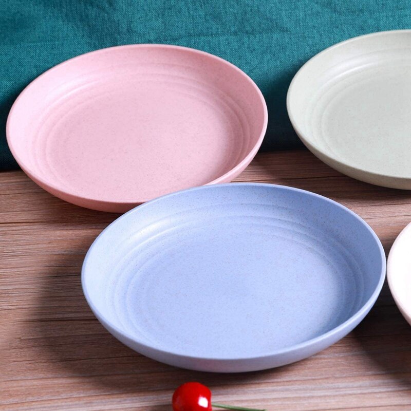 Kevyet vehnäolkilautaset-astiat ja lautassetit, lapsille taaperoille ja aikuisille ,7.8 tuuman ,4 pakkaus