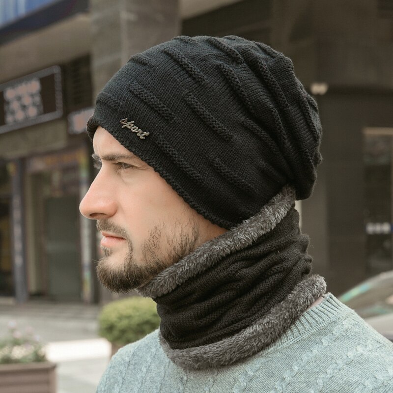 Ht2679 wintersets dikke warme wintermutsen voor heren winddicht fleece binnenin heren muts sjaalset heren gebreide mutsen winteraccessoire