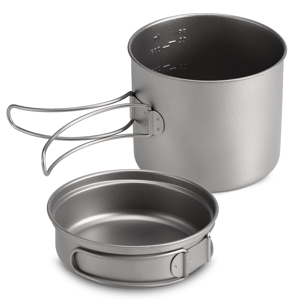 Titanium Pot Pan Set Super Titanium Cup Water Cup Lightweight Camping Cookware Set Portable Cooking Tool with Folding Handle
