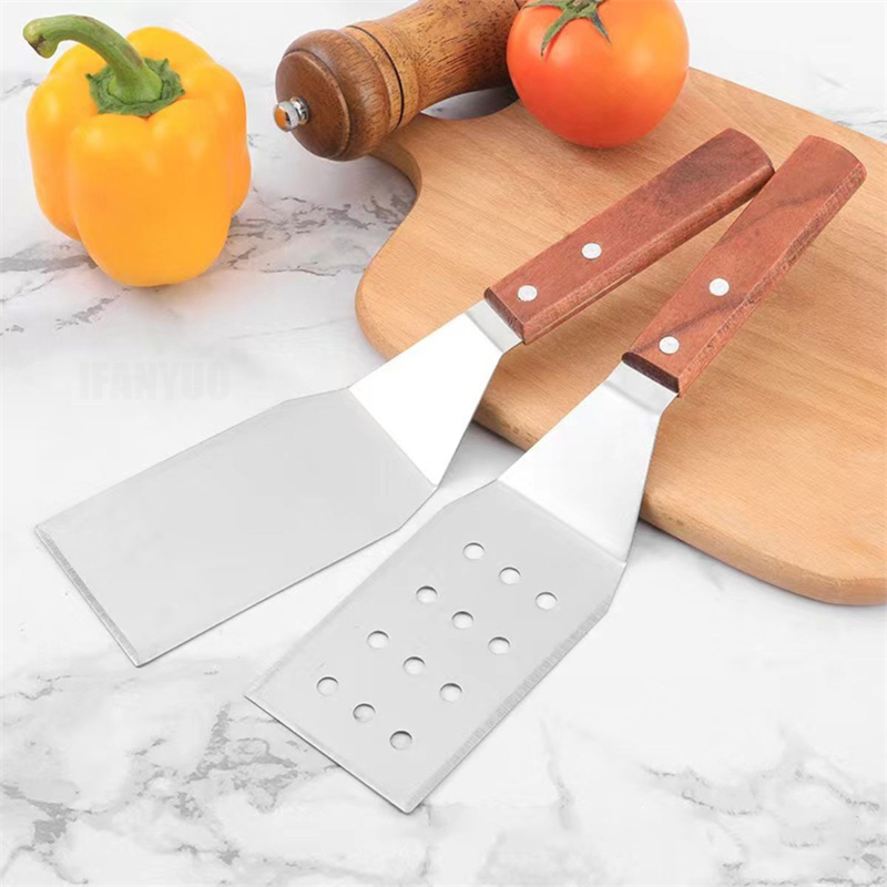 Espátula y raspador de parrilla de acero inoxidable, herramientas de cocina duraderas antiadherentes para barbacoa, pala para Pizza, tortitas, carne, utensilios para barbacoa