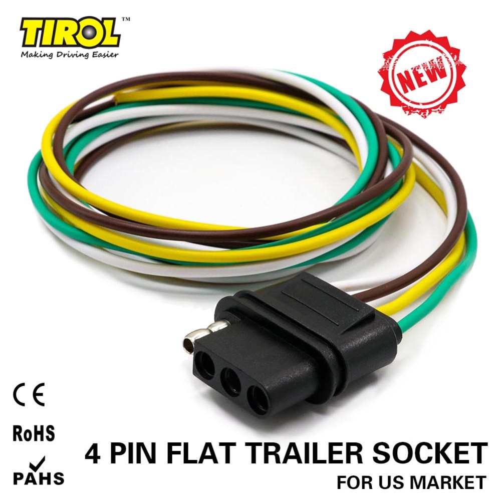 TIROL 4-Way Flat Trailer Wire Harness Extension Connector Socket with 36 inch Cable Length End Connector T24511b