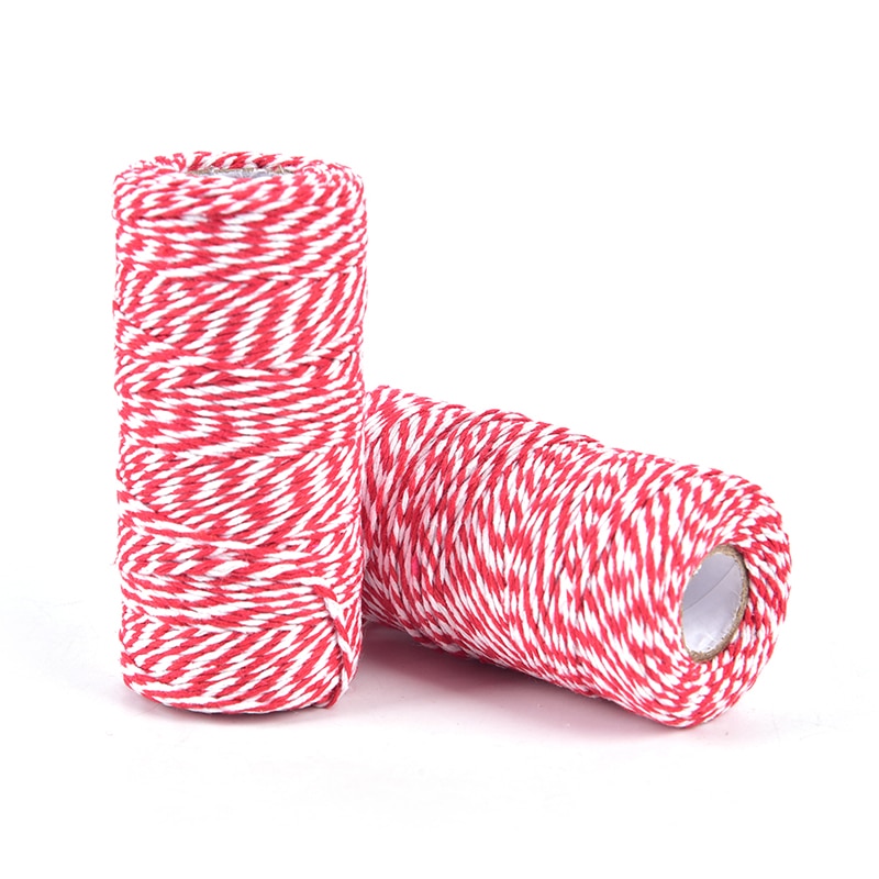 100m/Roll Cotton Bakers Twine String Cord Cotton Rope Cotton Cord Bottle Box Decor Craft (Red+White)