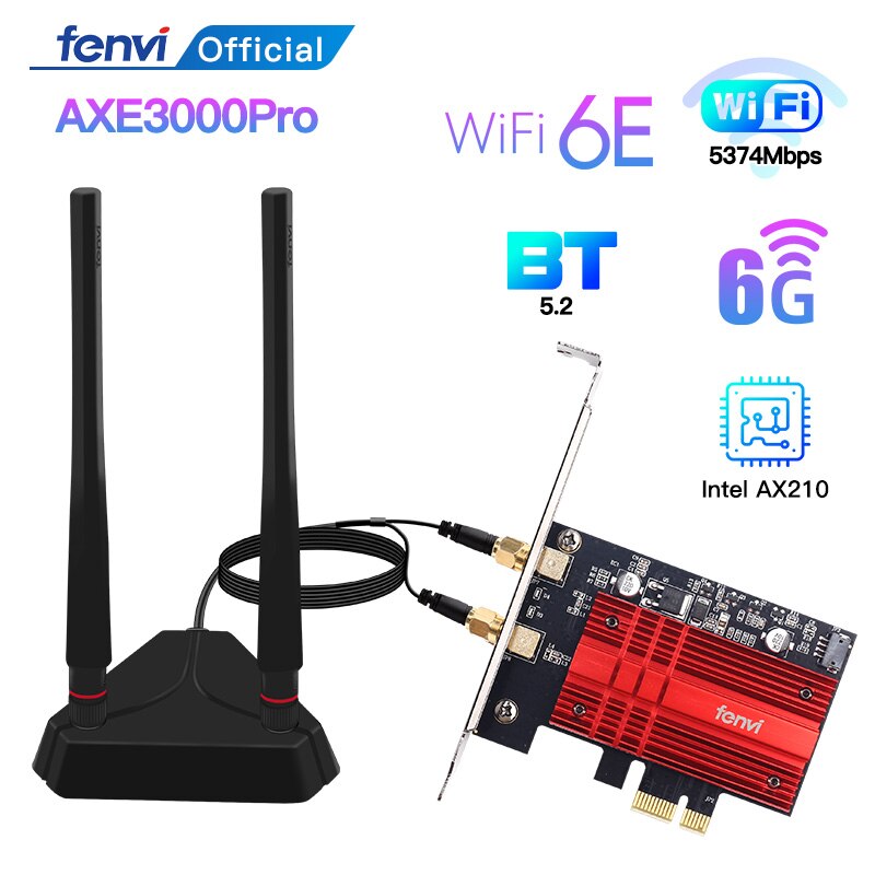 Tri Band 2.4G/5G/6Ghz Wi-Fi 6E Intel AX210 Wireless PCIE Network Card Adapter 802.11AX For Bluetooth 5.2 WiFi Card windows 10 PC: FV-AXE3000Pro