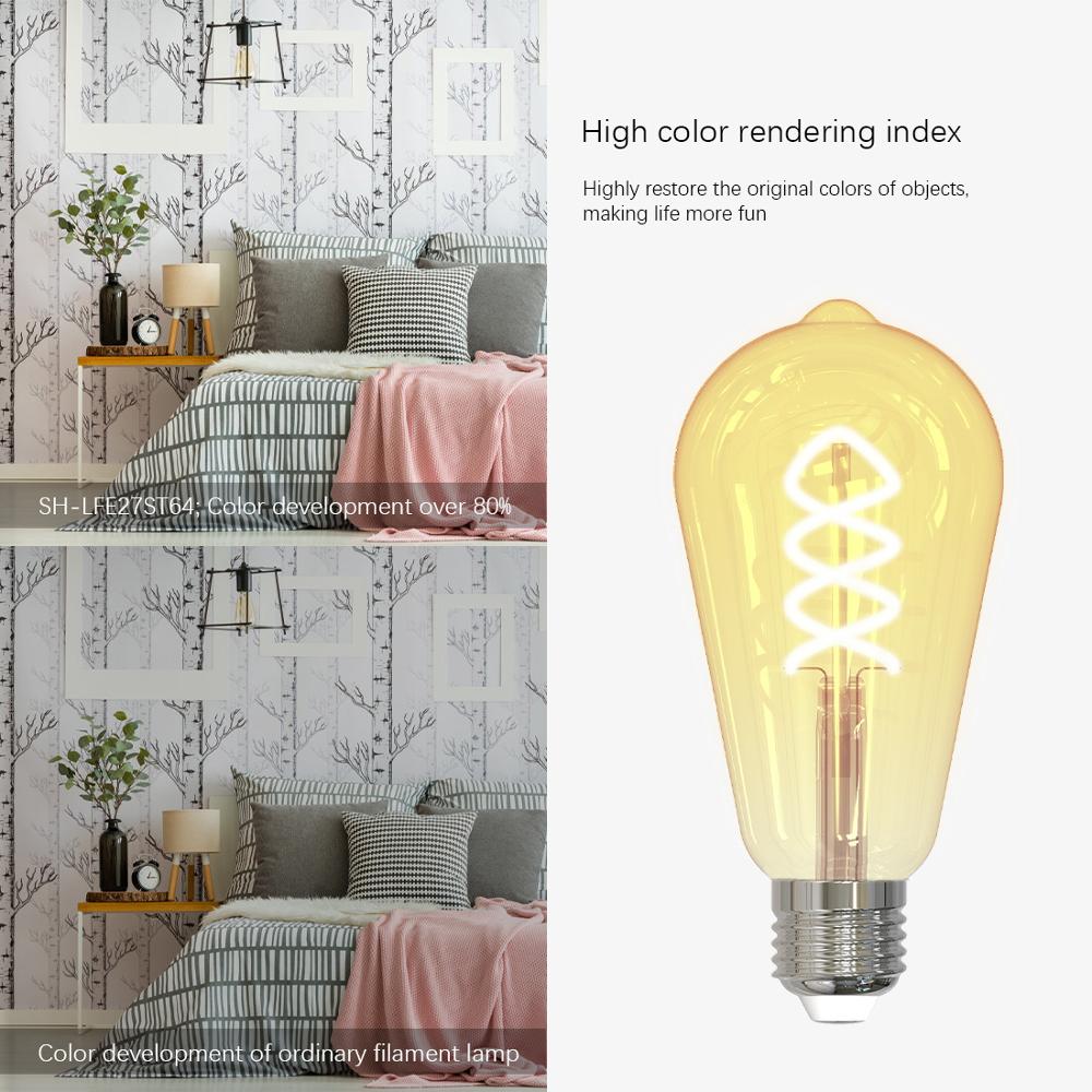 Tuya Smart Spiral Filament Bulb ST64 5.5W 1800K-6500K E27 Decorative Light Dimmable Lamp Work with Alexa Google Home