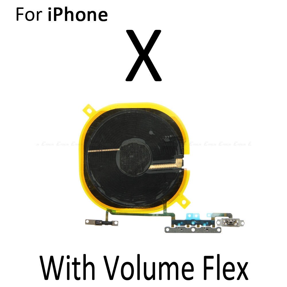Puce NFC pour iPhone X XR XS 11 Pro Max sans fil chargeur panneau bobine autocollant avec bouton de Volume câble flexible: With Volume X