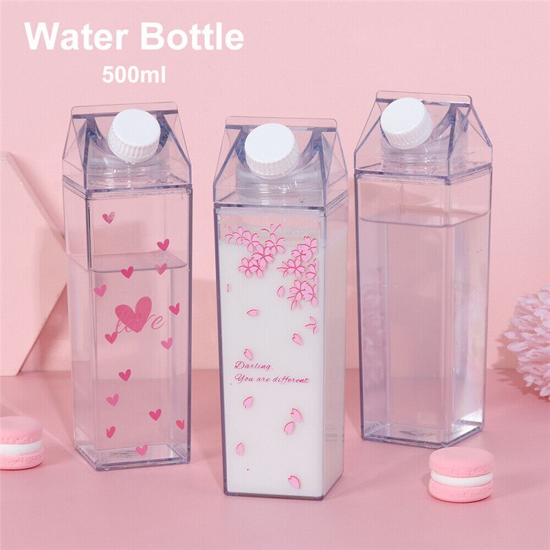 500Ml Leuke Plastic Clear Melk Karton Water Fles Mode Aardbei Transparante Melk Doos Sap Water Cup Fles