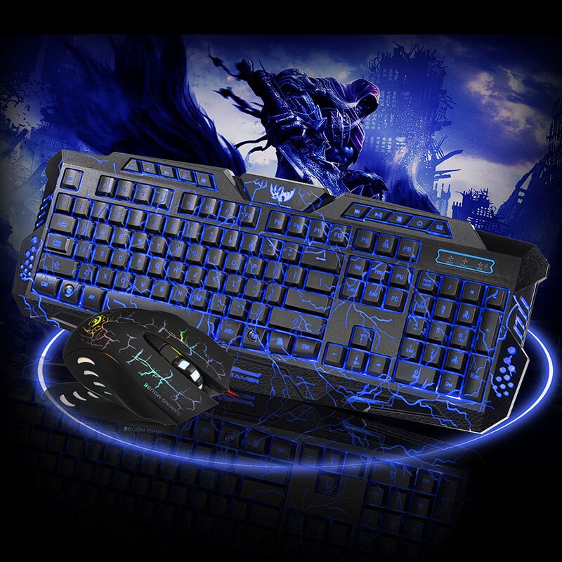 3-- color backlit wired gaming keyboard set, colorful glowing gaming mouse and keyboard